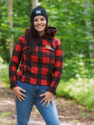 WOMEN'S RED CHECKED JACKET (LEATHER PATCH)