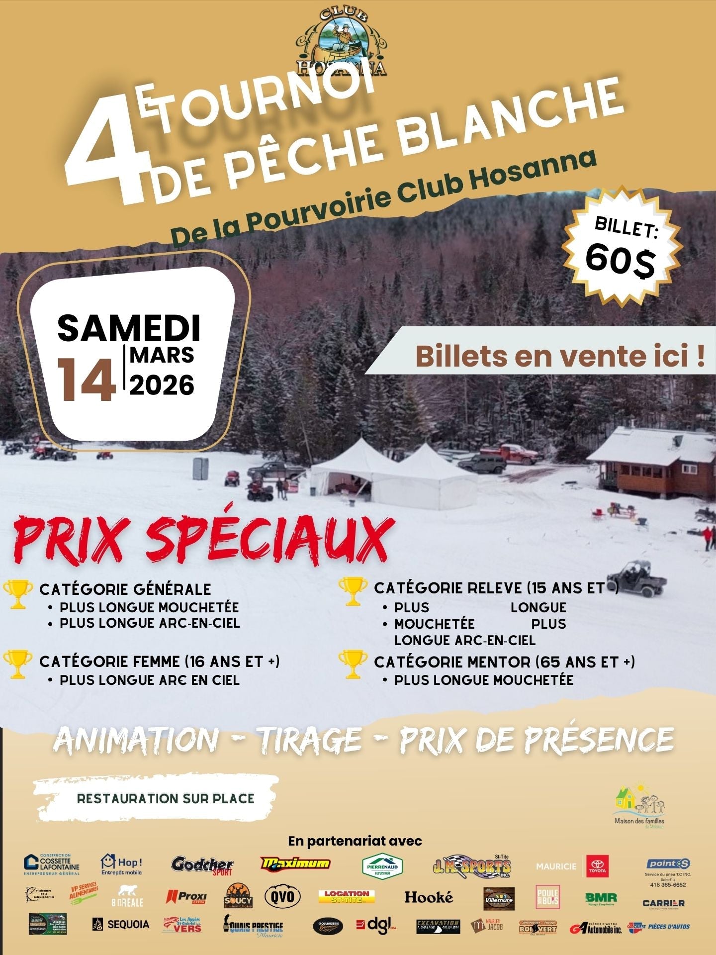 Tournoi de pêche à la Pourvoirie Club Hosanna 14 mars 2026