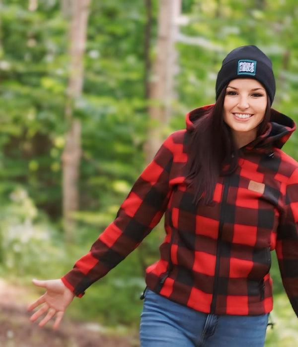 WOMEN'S RED CHECKED JACKET (LEATHER PATCH)