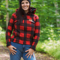 WOMEN'S RED CHECKED JACKET (LEATHER PATCH)