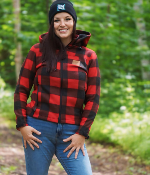 WOMEN'S RED CHECKED JACKET (LEATHER PATCH)