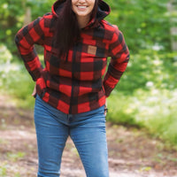 WOMEN'S RED CHECKED JACKET (LEATHER PATCH)