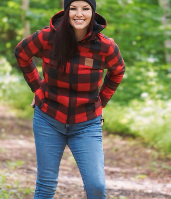 WOMEN'S RED CHECKED JACKET (LEATHER PATCH)