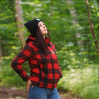 WOMEN'S RED CHECKED JACKET (LEATHER PATCH)