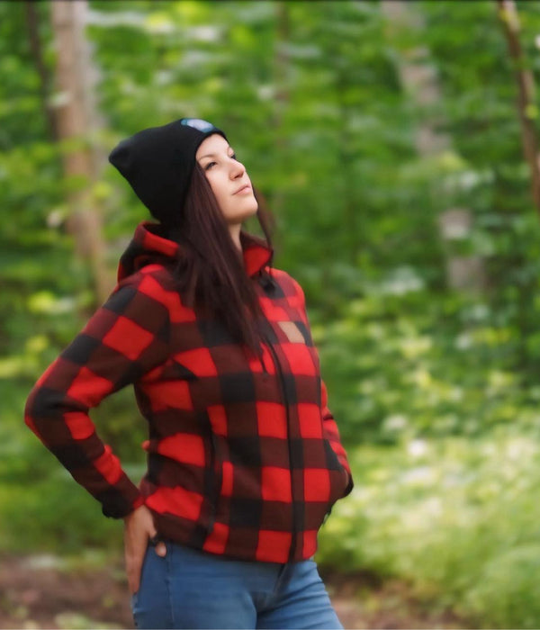 WOMEN'S RED CHECKED JACKET (LEATHER PATCH)