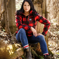 WOMEN'S RED CHECKED JACKET (LEATHER PATCH)