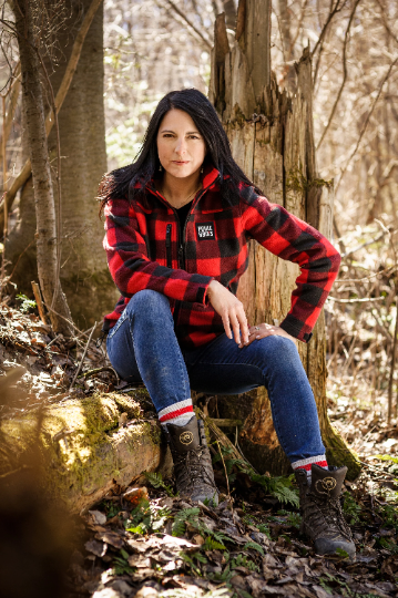 WOMEN'S RED CHECKED JACKET (LEATHER PATCH)